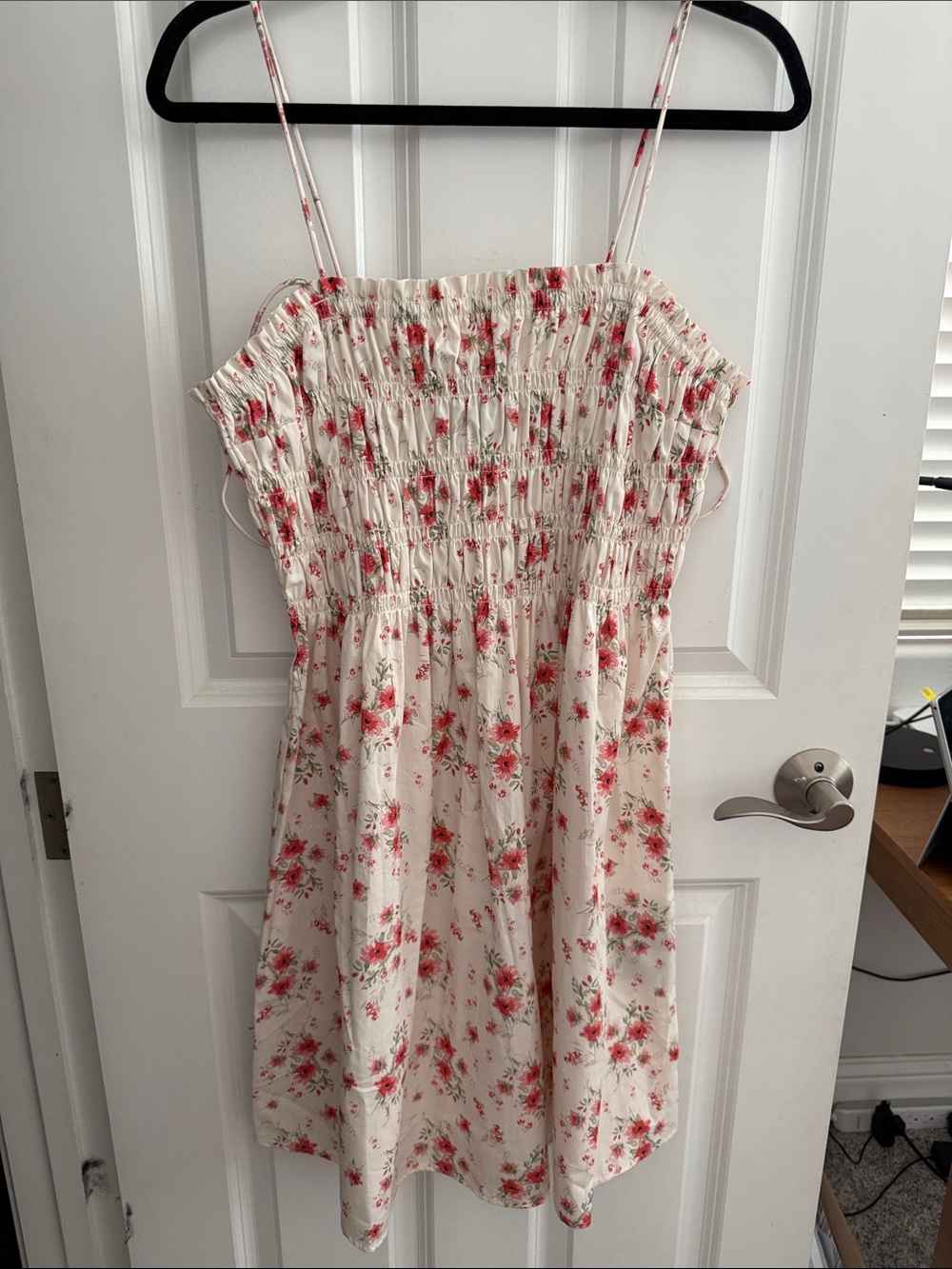 H&M Cream Floral Sundress with Pink/Red Flowers
